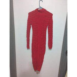 Hera Collection Red Ribbed Mockneck Long Sleeve Maxi Long Dress Small S NEW